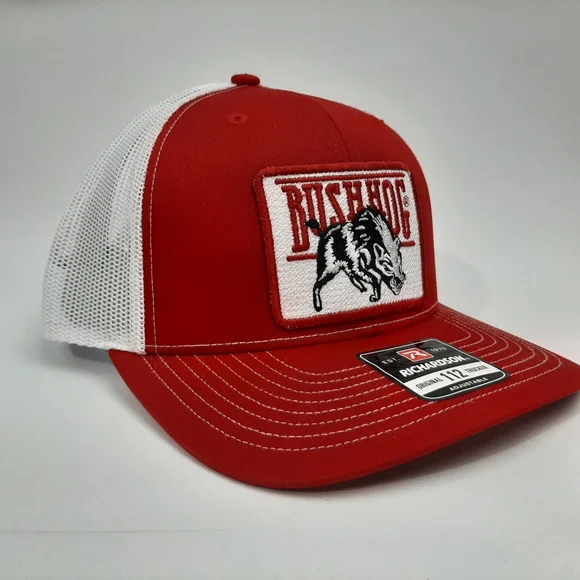 Bush Hog Patch Richardson 112 Trucker Mesh Snapback Cap Hat Red White - Picture 3 of 4